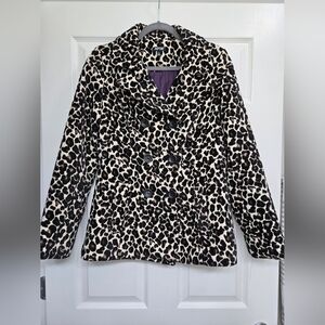 Apt. 9 Women's Leopard-Print Double-Breasted Peacoat - Black & Cream